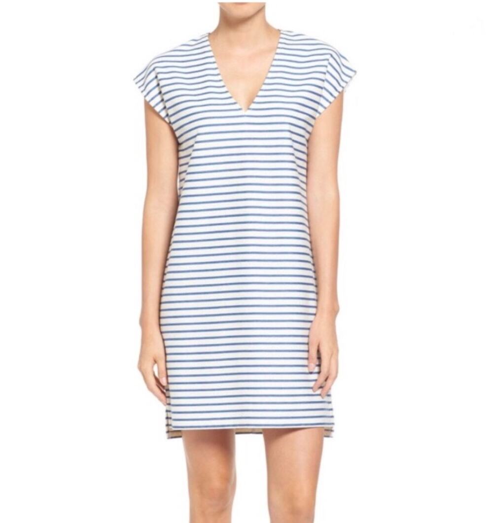 Madewell Women's Vacances Stripe Shift Dress Summer Blue and‎ White Size XXS